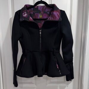 POPFLEX Scuba Black and Purple Women's Peplum Queen’s Coat Jacket - 6